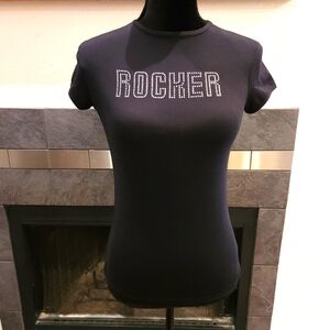 Rocker Silver Stud T Shirt Bling Rock N Roll Black Girly T SIZE S NWOT